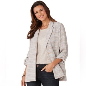 Democracy Birch Multi Long ButtonCuff Angled Pocket Single Breasted Blazer NWOT